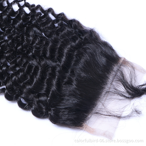 Wholesale Natural Human Hair 4*4 Curly Lace Closure 10 12 inch Virgin Human Hair 4x4 kinky curly closure Brazilian Hair